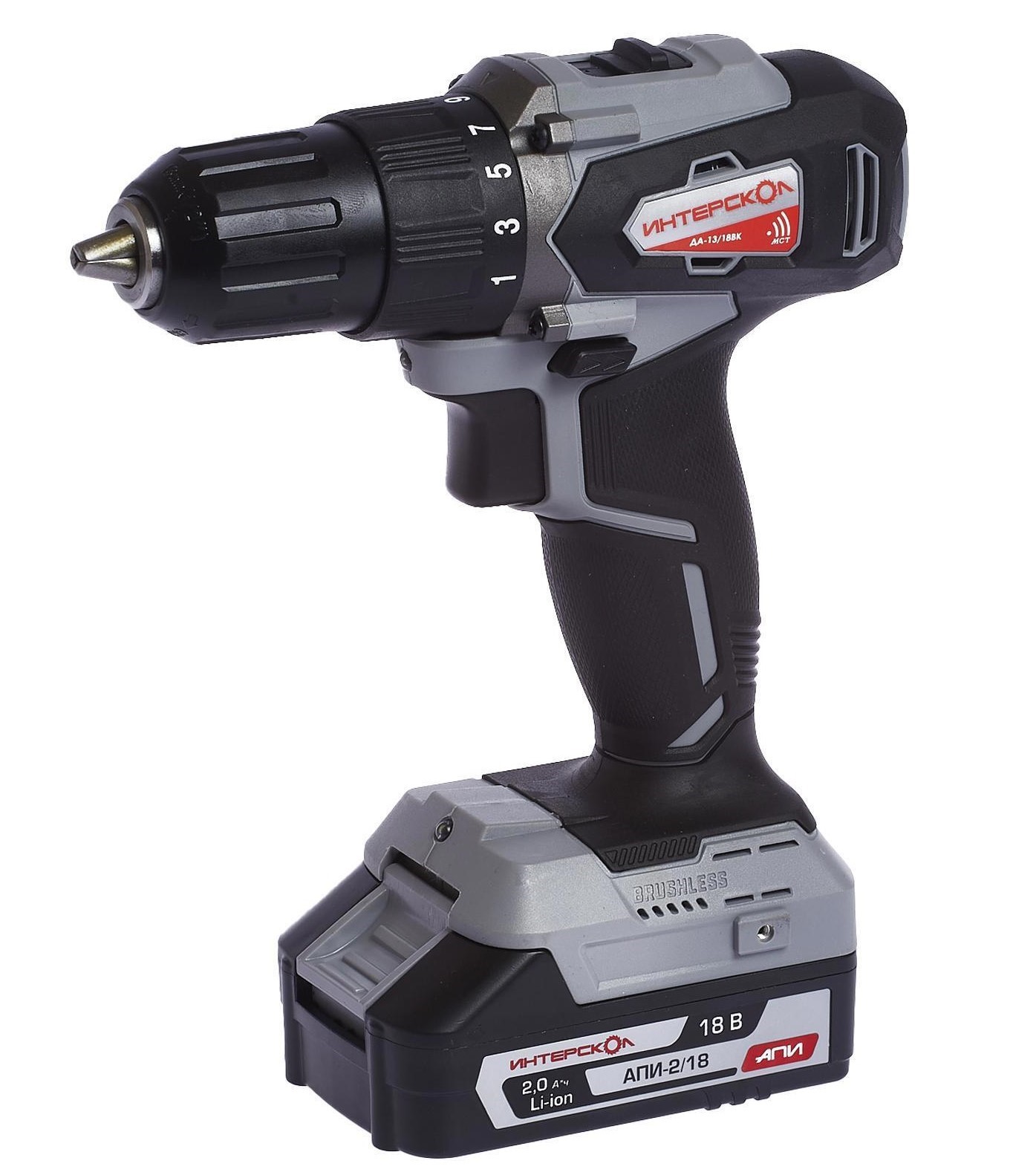 Аккумуляторная дрель-шуруповерт ИНТЕРСКОЛ ДА-13/18ВК 45, 18 В, 1700 об/мин, с 2 АКБ 2 Ач и ЗУ, в кейсе (575.2.2.70)