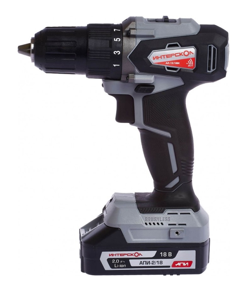 Аккумуляторная дрель-шуруповерт ИНТЕРСКОЛ ДА-13/18ВК 45, 18 В, 1700 об/мин, с 2 АКБ 2 Ач и ЗУ, в кейсе (575.2.2.70)