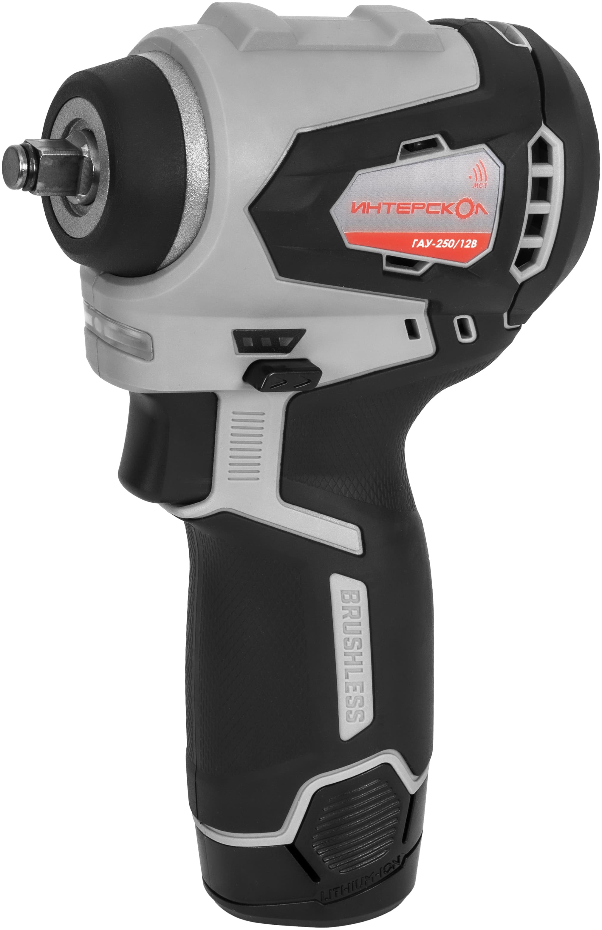 Аккумуляторный ударный гайковерт ИНТЕРСКОЛ ГАУ-250/12ВЭ, 12 В, 250 Нм, 3200 уд/мин, с 2 АКБ 2 Ач и ЗУ, в кейсе (804.2.2.70)