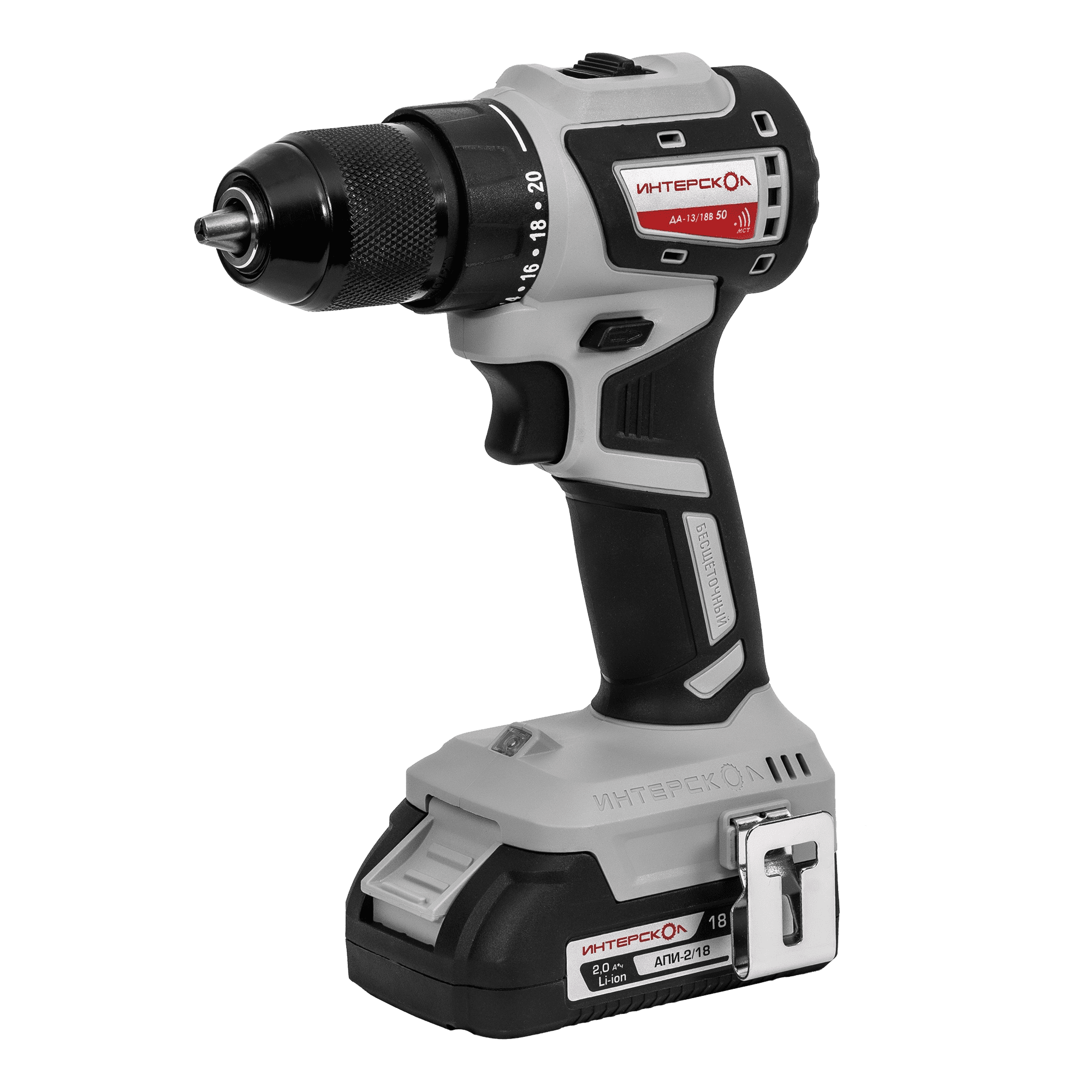 Аккумуляторная дрель-шуруповерт ИНТЕРСКОЛ ДА-13/18В 50, 18 В, 1600 об/мин, с 2 АКБ 2 Ач и ЗУ, в кейсе (776.2.2.70)