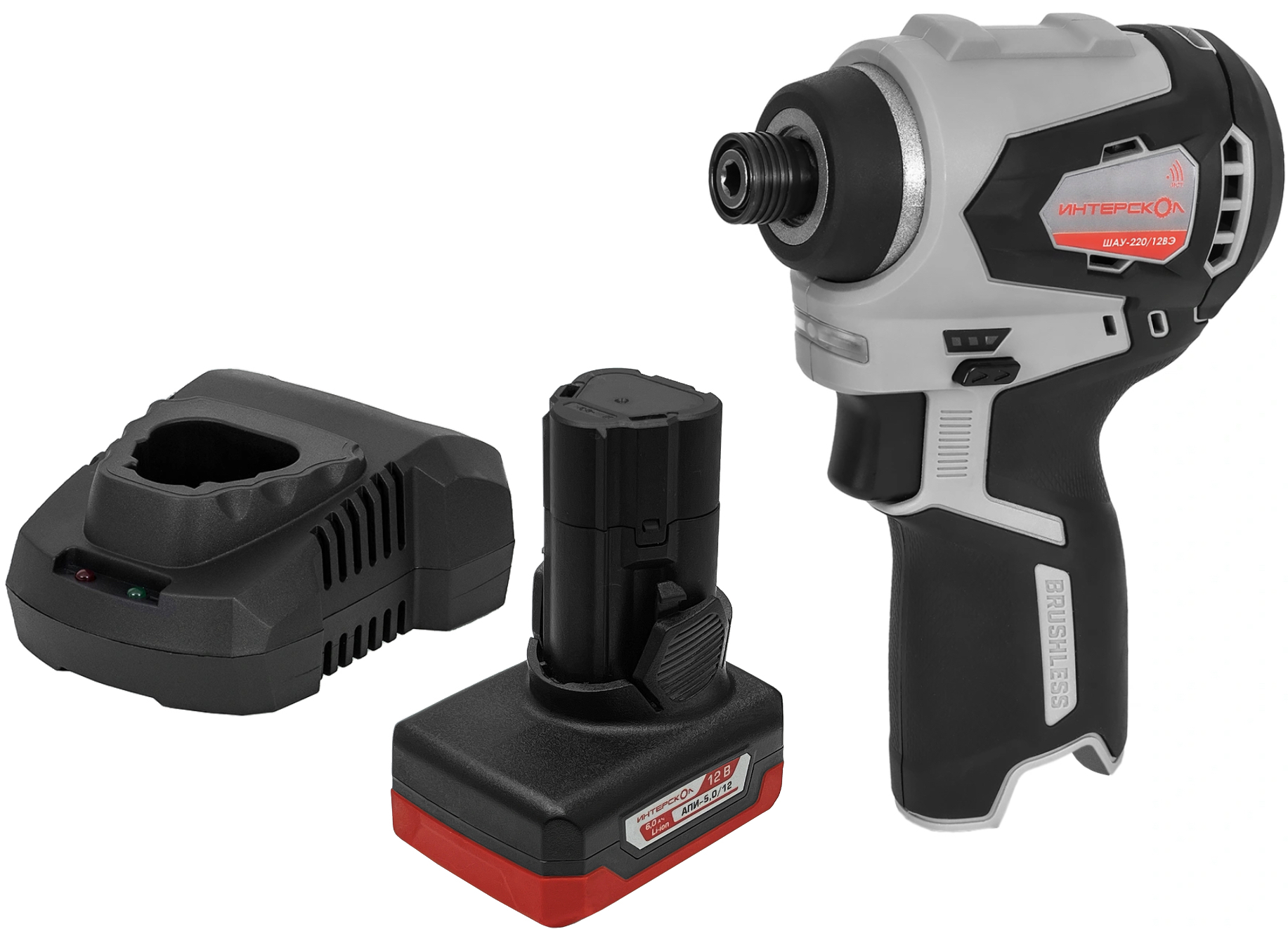 Аккумуляторный ударный шуруповерт ИНТЕРСКОЛ ШАУ-220/12ВЭ, 12 В, 220 Нм, 3200 уд/мин, с АКБ 5 Ач и ЗУ (803.1.0.70-B5C)